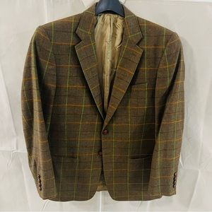 Charles Tyrwhitt/Jermyn st. Wool/Cashmere Brown Blazer w Orange/Green windowpane